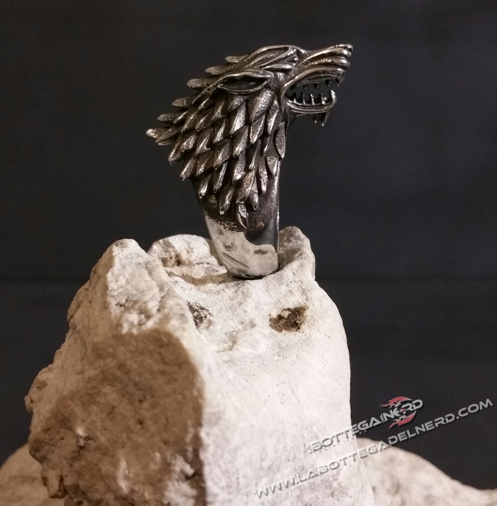 Anello acciaio metalupo casata Stark